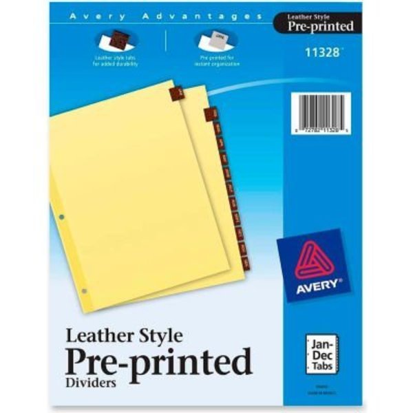 Avery Dennison Avery Monthly Tab Divider, Printed Jan to Dec, 8.5"x11", 12 Tabs, Buff/Red 11328